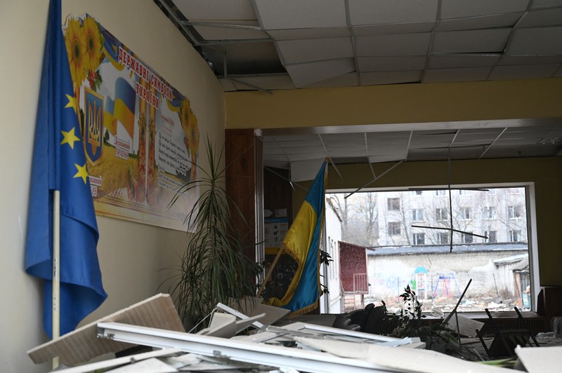 An interior view shows a school building destroyed by shelling, as Russia's invasion of Ukraine continues, in Zhytomyr, Ukraine March 4, 2022. REUTERS/Viacheslav Ratynskyi