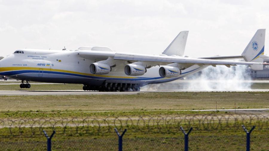 A satellite image collected over Antonov Airfield shows the destroyed former hangar of the Antonov An-225 Mriya sitting north of military vehicles clustered around main hangars and a static aircraft to south, as well as nearby warehouses now engulfed in flames as conflict continues in the area, Ukraine February 28, 2022.  BLACKSKY/Handout via REUTERS  THIS IMAGE HAS BEEN SUPPLIED BY A THIRD PARTY. MANDATORY CREDIT. NO RESALES. NO ARCHIVES. DO NOT OBSCURE LOGO