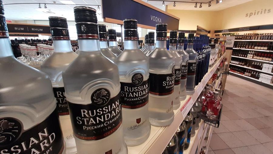 Bottles of Russian Standard Vodka are seen in a LCBO store in Ottawa, Ontario, Canada, February 25, 2022. REUTERS/Patrick Doyle