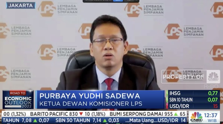 Ketua Dewan Komisioner Lembaga Penjamin Simpanan Purbaya Yudhi Sadewa dalam acara CNBC Indonesia Banking Outlook 2022, dengan tema 'Kebangkitan Perbankan