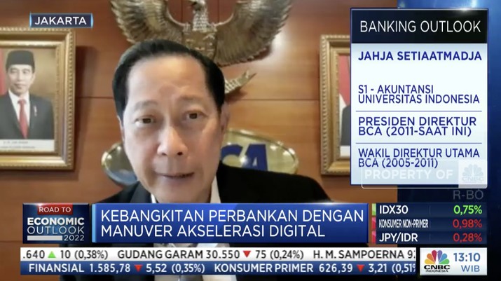 Presiden Direktur PT Bank Central Asia Tbk (BBCA) Jahja Setiaatmadja dalam acara CNBC Indonesia Banking Outlook 2022, dengan tema 'Kebangkitan Perbankan Presiden Direktur PT Bank Central Asia Tbk (BBCA) Jahja Setiaatmadja dalam acara CNBC Indonesia Banking Outlook 2022, dengan tema 'Kebangkitan Perbankan