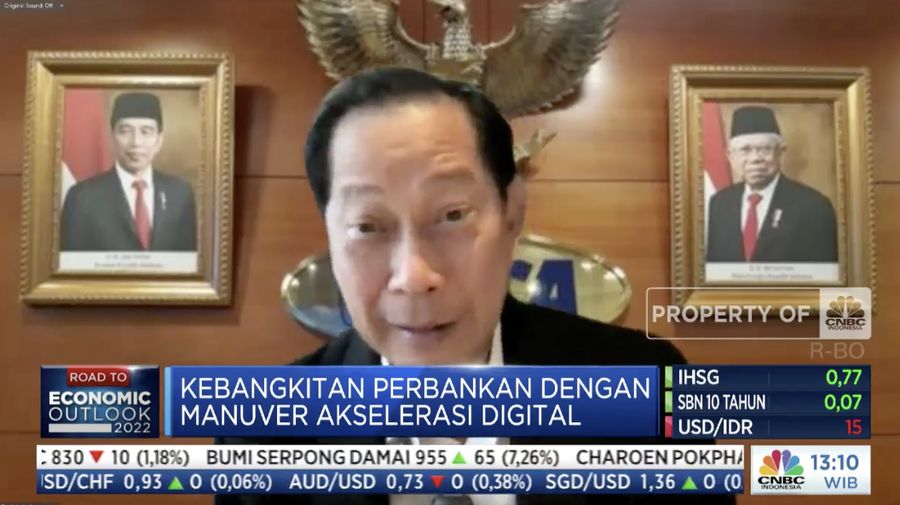 Presiden Direktur PT Bank Central Asia Tbk (BBCA) Jahja Setiaatmadja dalam acara CNBC Indonesia Banking Outlook 2022, dengan tema 'Kebangkitan Perbankan