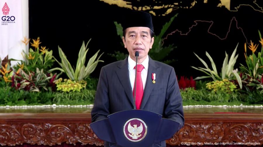 Presiden Joko Widodo (Jokowi) dalam Acara Penyampaian Laporan Tahunan Komisi Yudisial Tahun 2021 Secara Virtual, Istana Negara, Rabu (9/3/2022). (Tangkapan Layar Youtube Sekretariat Presiden)