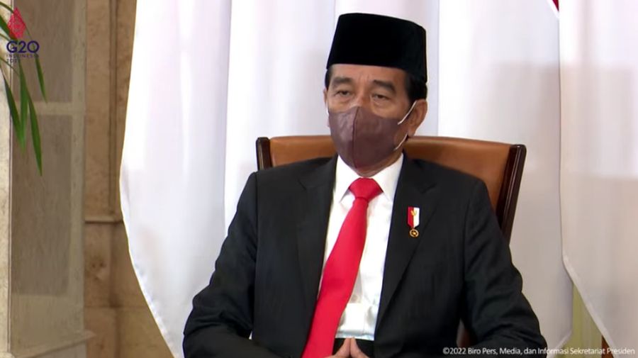 Presiden Joko Widodo (Jokowi) dalam Acara Penyampaian Laporan Tahunan Komisi Yudisial Tahun 2021 Secara Virtual, Istana Negara, Rabu (9/3/2022). (Tangkapan Layar Youtube Sekretariat Presiden)