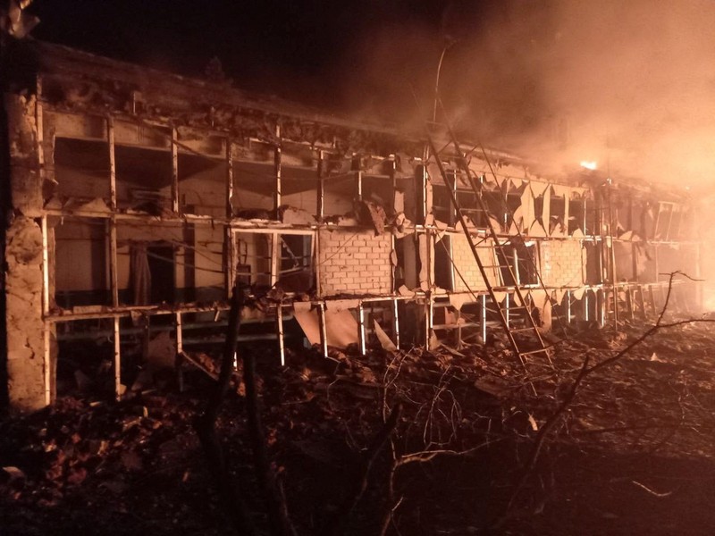 UKRAINE-CRISIS/ Facilities of a complex that prepares natural gas for transportation are pictured in a fire after night shelling, as Russia's attack on Ukraine continues, in the village of Hlazunivka in Kharkiv region, Ukraine, in this handout picture released March 13, 2022. Press service of the State Emergency Service of Ukraine/Handout via REUTERS ATTENTION EDITORS - THIS IMAGE HAS BEEN SUPPLIED BY A THIRD PARTY. MANDATORY CREDIT.