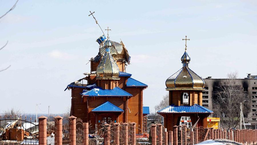 A view shows a church, which was damaged during Ukraine-Russia conflict in the separatist-controlled town of Volnovakha in the Donetsk region, Ukraine March 12, 2022. REUTERS/Alexander Ermochenko