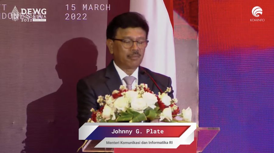 Johnny G Plate dalam acara Digital Economy Working Group G20 2022,  (Tangkapan layar youtube Kemkominfo TV)