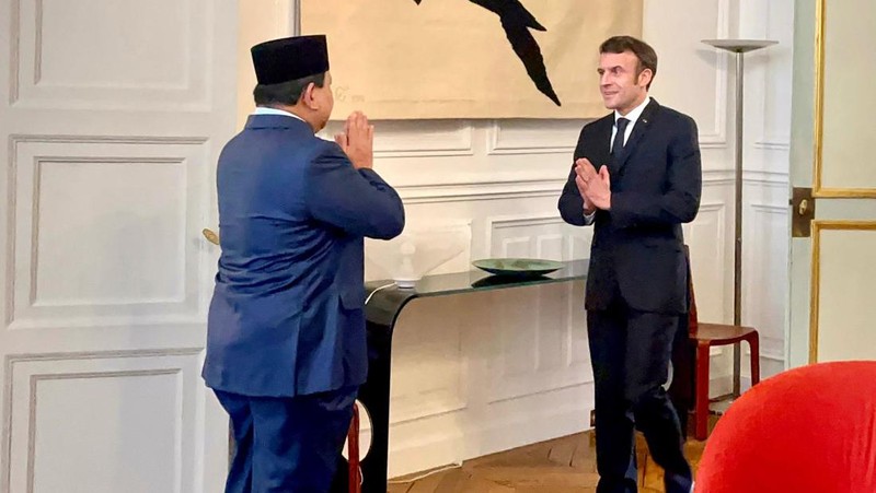 Menhan prabowo bertemu Emmanuel macron di Prancis (Tangkapan layar Instagram/@prabowo)