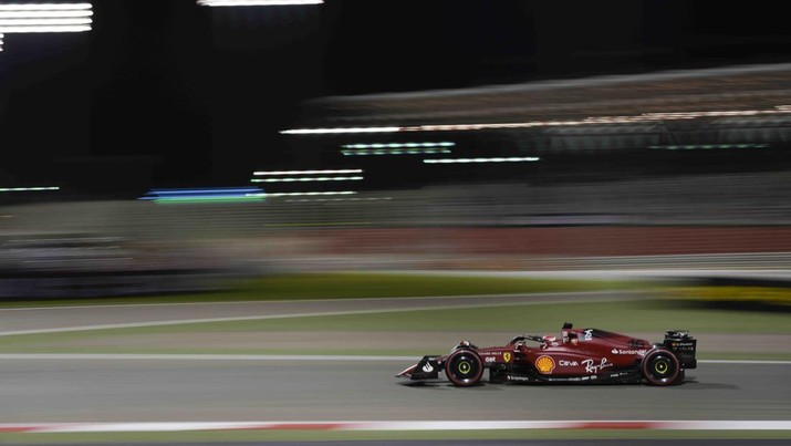 Ferrari driver Charles Leclerc of Monaco steers his car during the Formula One Bahrain Grand Prix it in Sakhir, Bahrain, Sunday, March 20, 2022. (AP Photo/Hassan Ammar)