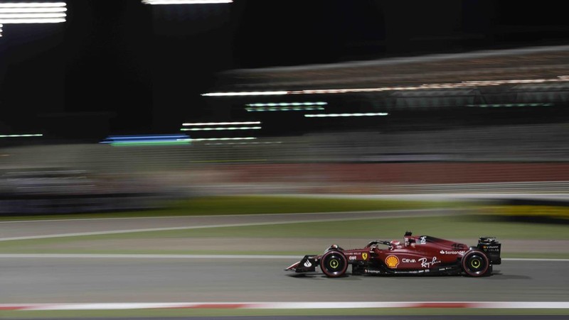 Ferrari driver Charles Leclerc of Monaco celebrates after he won the Formula One Bahrain Grand Prix it in Sakhir, Bahrain, Sunday, March 20, 2022. (AP Photo/Hassan Ammar)