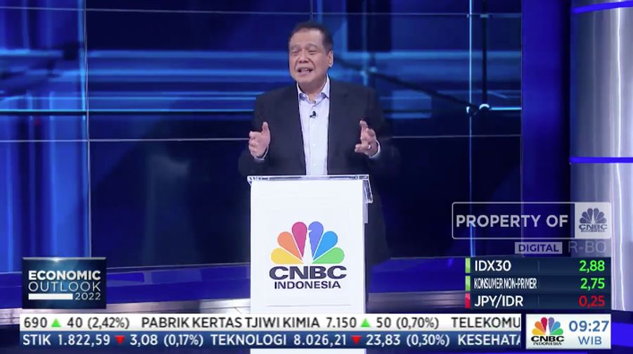 Chairman & Founder CT Corp, Chairul Tanjung memberikan opening remarks pada CNBC Indonesia Economic Outlook 2022.