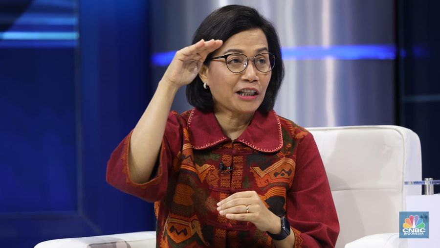 Menteri Keuangan Sri Mulyani di acara CNBC Indonesia Economic Outlook, Selasa (22/3). (CNBC Indonesia/Tri Susilo))