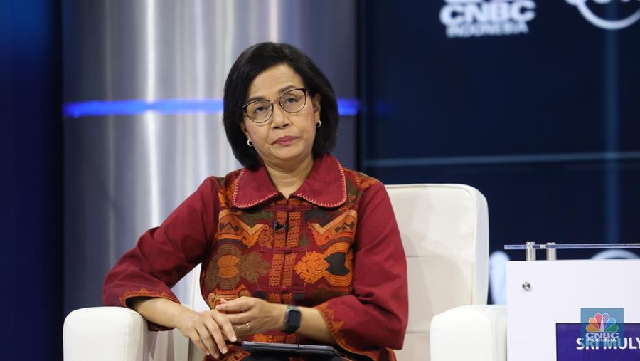 Menteri Keuangan Sri Mulyani di acara CNBC Indonesia Economic Outlook, Selasa (22/3). (CNBC Indonesia/Tri Susilo))