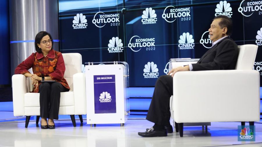 Menteri Keuangan Sri Mulyani di acara CNBC Indonesia Economic Outlook, Selasa (22/3). (CNBC Indonesia/Tri Susilo))