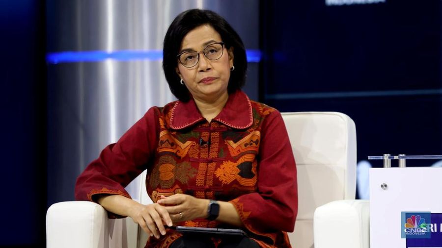 Menteri Keuangan Sri Mulyani di acara CNBC Indonesia Economic Outlook, Selasa (22/3). (CNBC Indonesia/Tri Susilo)