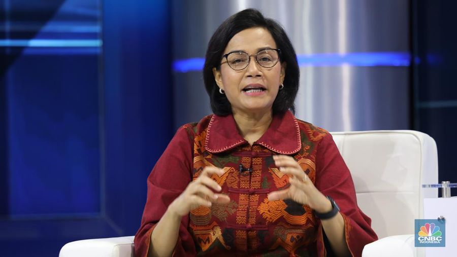 Menteri Keuangan Sri Mulyani di acara CNBC Indonesia Economic Outlook, Selasa (22/3). (CNBC Indonesia/Tri Susilo))