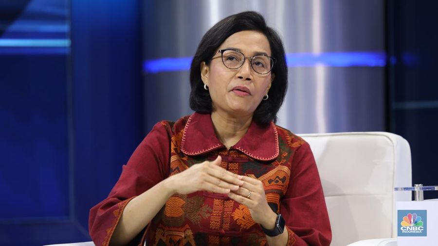 Menteri Keuangan Sri Mulyani di acara CNBC Indonesia Economic Outlook, Selasa (22/3). (CNBC Indonesia/Tri Susilo))