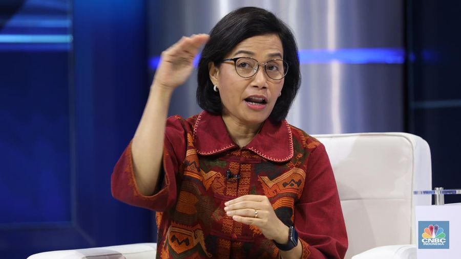 Menteri Keuangan Sri Mulyani di acara CNBC Indonesia Economic Outlook, Selasa (22/3). (CNBC Indonesia/Tri Susilo))
