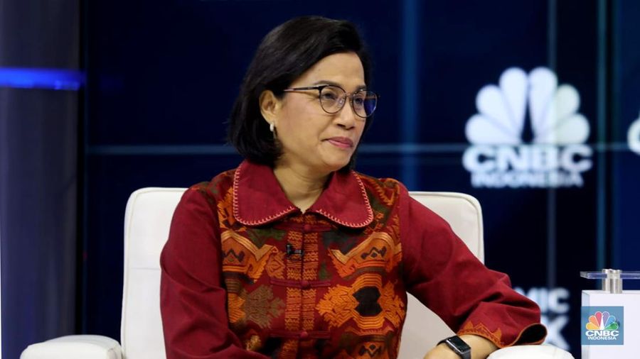 Menteri Keuangan Sri Mulyani di acara CNBC Indonesia Economic Outlook, Selasa (22/3). (CNBC Indonesia/Tri Susilo)