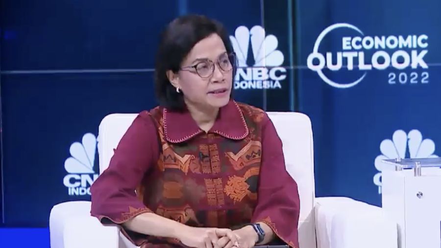 Menteri Keuangan Sri Mulyani di acara CNBC Indonesia Economic Outlook, Selasa (22/3)