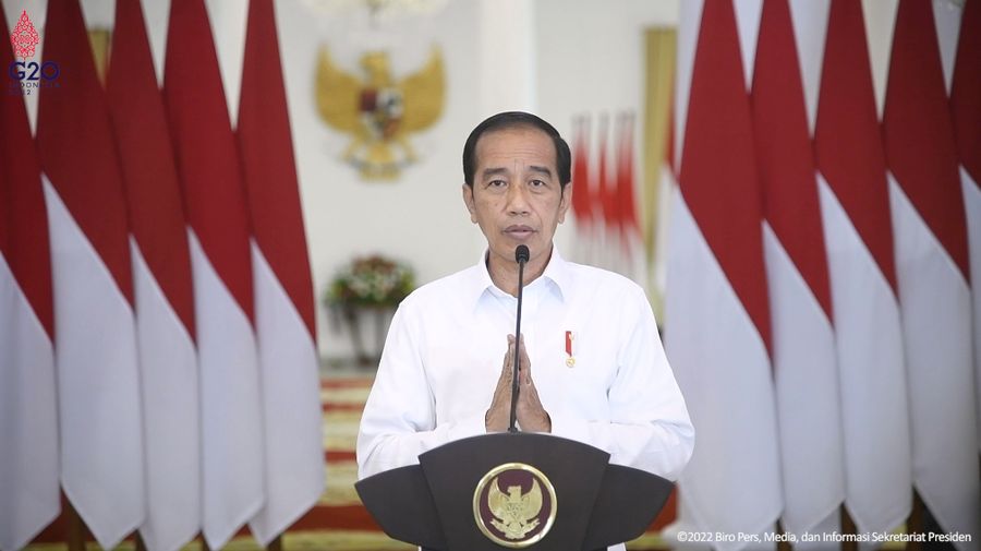 Presiden Joko Widodo (Jokowi) Memberikan Keynote speech pada CNBC Indonesia Economic Outlook 2022 dari Istana Bogor, Selasa (22/3/2022). (Tangkapan Layar)