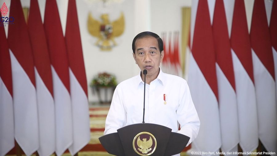 Presiden Joko Widodo (Jokowi) Memberikan Keynote speech pada CNBC Indonesia Economic Outlook 2022 dari Istana Bogor, Selasa (22/3/2022). (Tangkapan Layar)