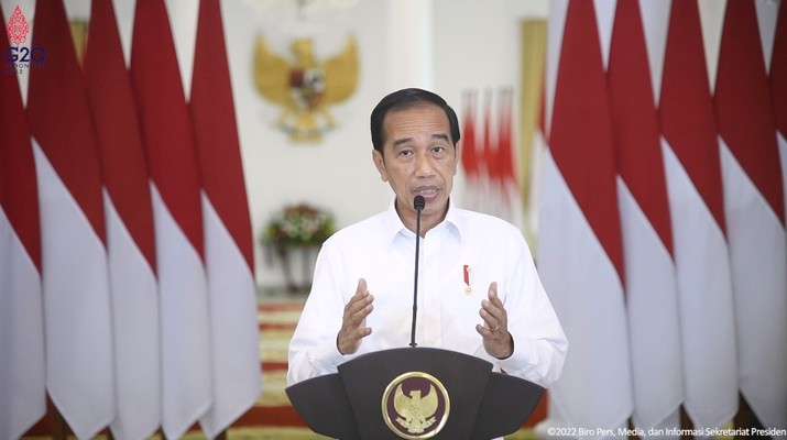 Presiden Joko Widodo (Jokowi) Memberikan Keynote speech pada CNBC Indonesia Economic Outlook 2022 dari Istana Bogor, Selasa (22/3/2022). (Tangkapan Layar)