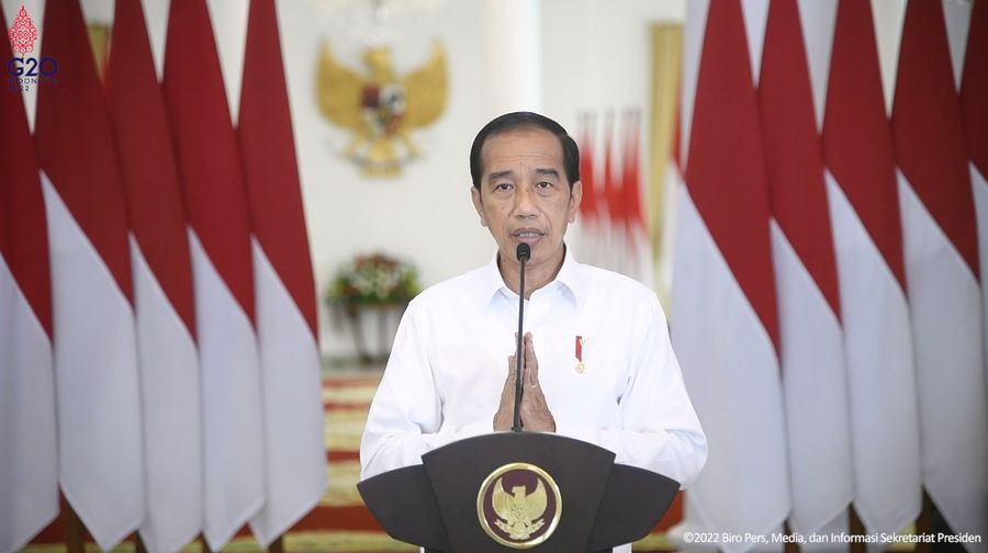 Presiden Joko Widodo (Jokowi) Memberikan Keynote speech pada CNBC Indonesia Economic Outlook 2022 dari Istana Bogor, Selasa (22/3/2022). (Tangkapan Layar)