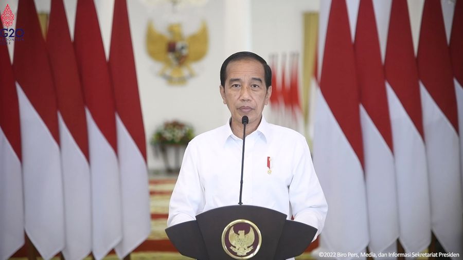 Presiden Joko Widodo (Jokowi) Memberikan Keynote speech pada CNBC Indonesia Economic Outlook 2022 dari Istana Bogor, Selasa (22/3/2022). (Tangkapan Layar)