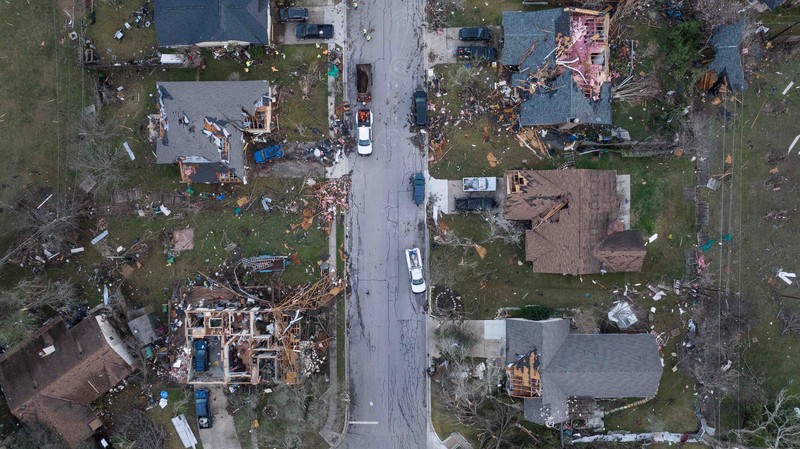 USA-WEATHER/ Destroyed homes are seen in the aftermath of a tornado in Round Rock, Texas, U.S., March 22, 2022. Picture taken with a drone. REUTERS/Adrees Latif