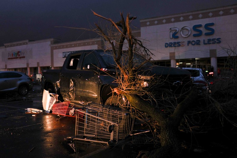 Destroyed homes are seen in the aftermath of a tornado in Round Rock, Texas, U.S., March 22, 2022. Picture taken with a drone.  REUTERS/Adrees Latif