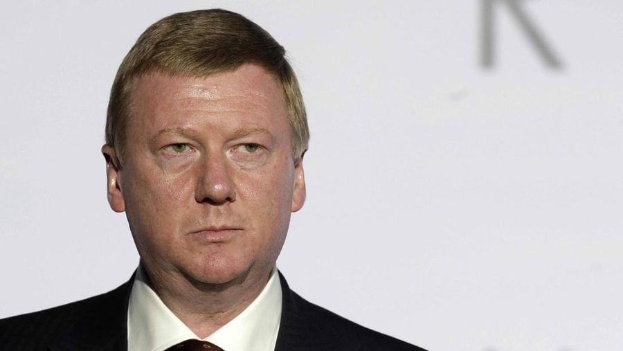 Rusnano corporation chief Anatoly Chubais looks on at a Nanotechnology Forum in Moscow, Russia, Tuesday, Oct. 6, 2009. Russian President Medvedev told an international nano-technology forum that Russia aims to be a world leader in the industry he said has vast potential, allowing scientists to manipulate materials at the molecular level. (AP Photo/Mikhail Metzel)