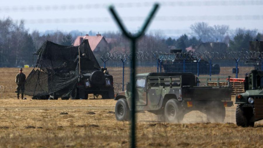 A U.S. Army Black Hawk flies over Rzeszow-Jasionka Airport ahead of U.S. President Joe Biden arrival to visit Poland, amid Russia's invasion of Ukraine, near Rzeszow, Poland, March 25, 2022. REUTERS/Kacper Pempel