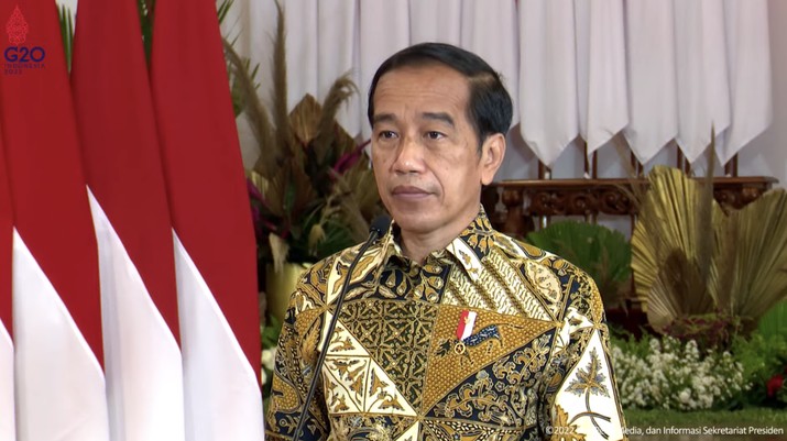 Presiden Joko Widodo (Jokowi) Saat Peresmian Pembukaan Rakornas Transformasi Digital dan Pendataan Lengkap Koperasi dan UMKM. (Tangkapan Layar via Youtube Sekretariat Presiden)