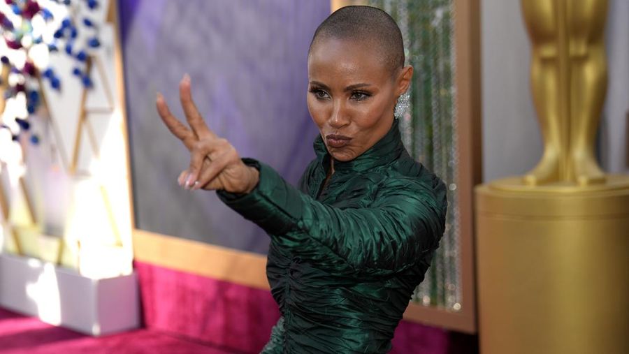 Jada Pinkett Smith arrives at the Oscars on Sunday, March 27, 2022, at the Dolby Theatre in Los Angeles. (AP Photo/John Locher)