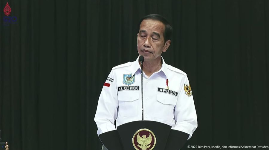 Presiden Joko Widodo (Jokowi( Saat Memberikan Sambutan Pada Acara Pembukaan Silaturahmi Nasional APDESI Tahun 2022,