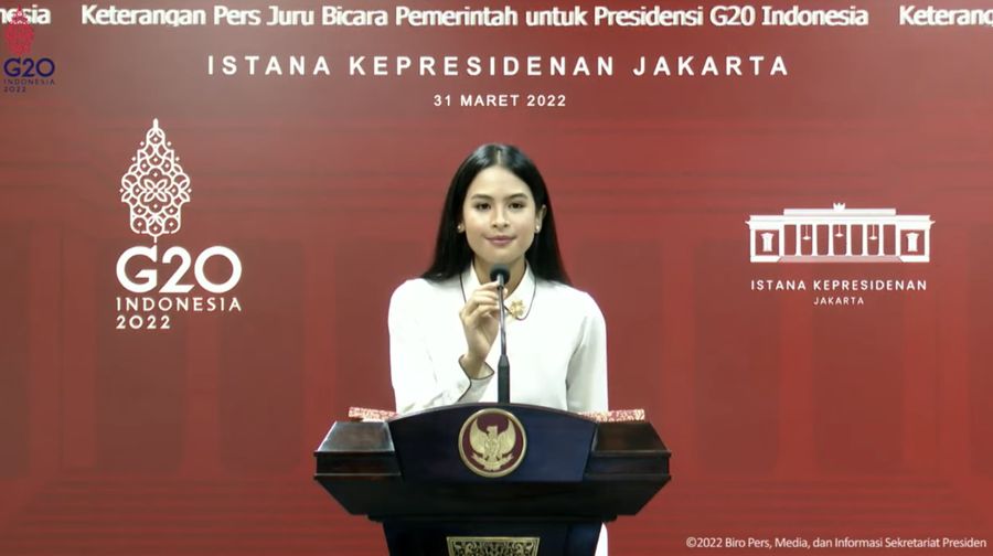 Jubir Pemerintah untuk Presidensi G20 Indonesia, Maudy Ayunda (Tangkapan Layar Sekretariat Presiden)