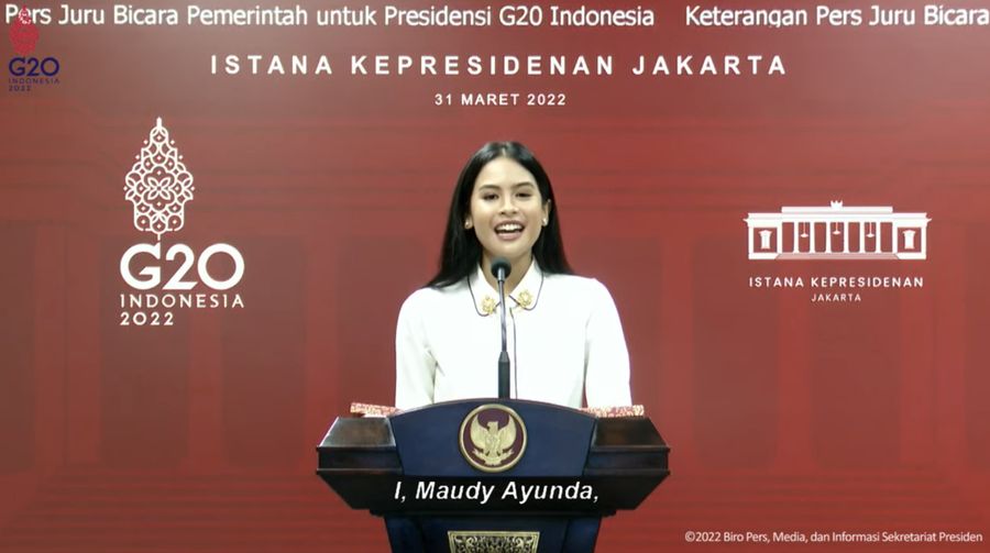 Jubir Pemerintah untuk Presidensi G20 Indonesia, Maudy Ayunda (Tangkapan Layar Sekretariat Presiden)