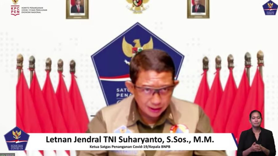 Ketua Satgas Penanganan Covid-19 Letjen TNI Suharyanto Saat Konfrensi Pers Penyesuaian Regulasi Perjalanan Mana Covid-19. (Tangkapan Layar Youtube BNPB Indonesia)