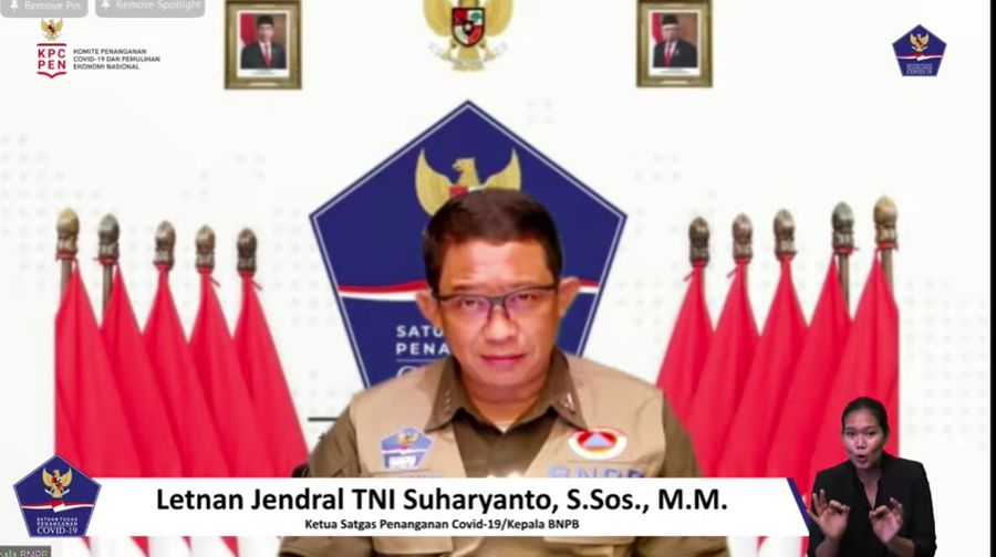 Ketua Satgas Penanganan Covid-19 Letjen TNI Suharyanto Saat Konfrensi Pers Penyesuaian Regulasi Perjalanan Mana Covid-19. (Tangkapan Layar Youtube BNPB Indonesia)