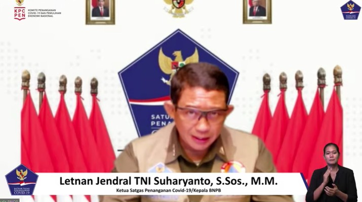 Ketua Satgas Penanganan Covid-19 Letjen TNI Suharyanto Saat Konfrensi Pers Penyesuaian Regulasi Perjalanan Mana Covid-19. (Tangkapan Layar Youtube BNPB Indonesia)