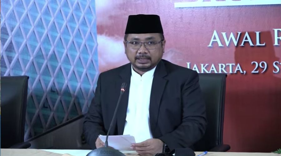 Menteri Agama (Menag) Yaqut Cholil Qoumas Saat Konfresni Pers Sidang Isbat Penetapan 1 Ramadan 1443 H. (Tangkapan Layar Youtube Kemenag RI)