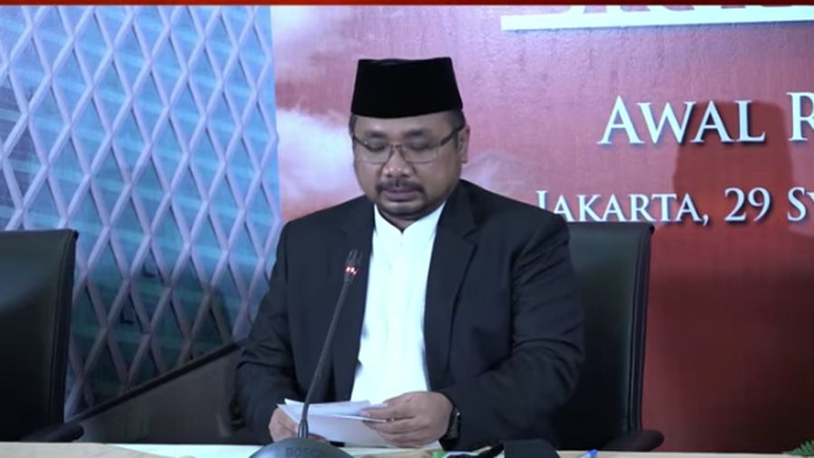 Menteri Agama (Menag) Yaqut Cholil Qoumas Saat Konfresni Pers Sidang Isbat Penetapan 1 Ramadan 1443 H. (Tangkapan Layar Youtube Kemenag RI)