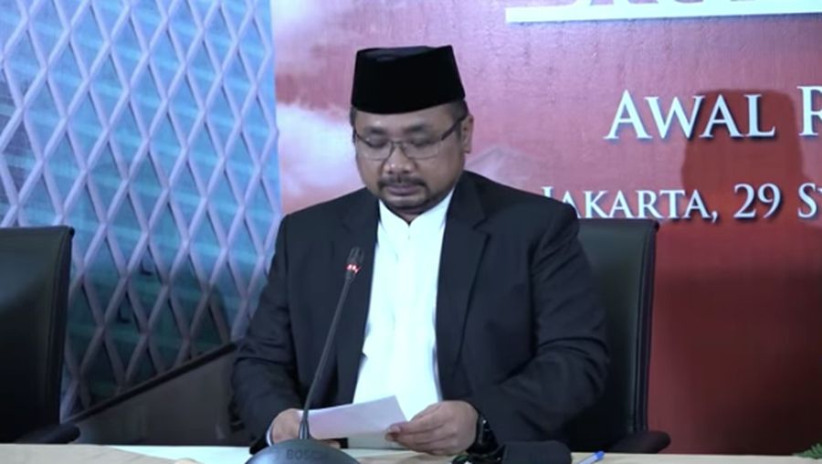 Menteri Agama (Menag) Yaqut Cholil Qoumas Saat Konfresni Pers Sidang Isbat Penetapan 1 Ramadan 1443 H. (Tangkapan Layar Youtube Kemenag RI)