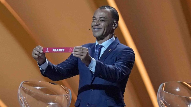 Emir of Qatar Sheikh Tamim bin Hamad Al Thani speaks during the 2022 soccer World Cup draw at the Doha Exhibition and Convention Center in Doha, Qatar, Friday, April 1, 2022. (AP Photo/Hussein Sayed)