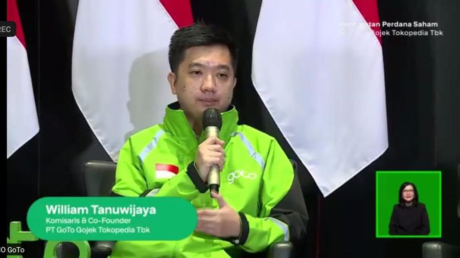 Komisaris & Co-founder PT. GoTo Gojek Tokopedia Tbk, William Tanuwijaya Saat Konferensi Pers Pencatatan Perdana Saham PT GoTo Gojek Tokopedia Tbk di Gedung Bursa Efek Indonesia, Jakarta. (Tangkapan Layar)