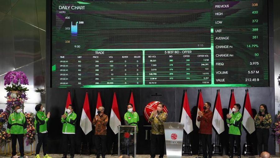 Pencatatan Perdana Saham PT GoTo Gojek Tokopedia Tbk di Gedung Bursa Efek Indonesia, Jakarta, Senin (11/4/2022).. (dok. GoTo)