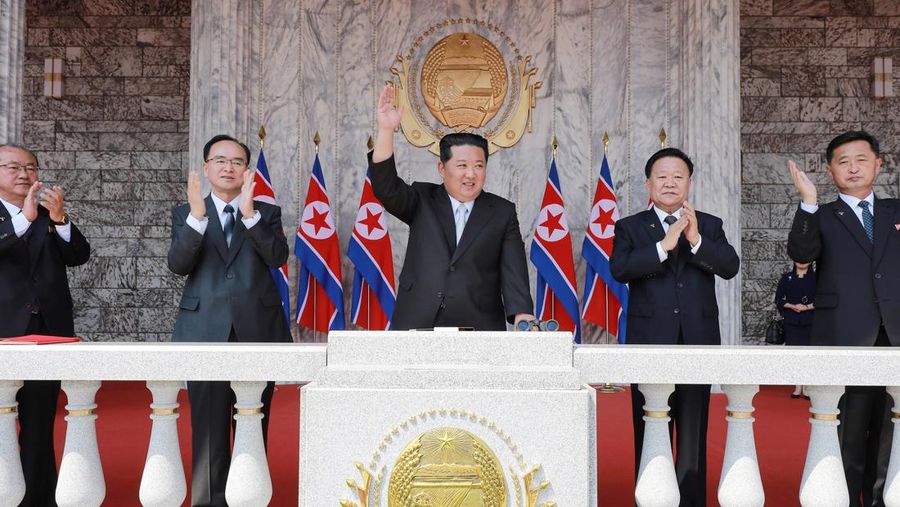 North Korean leader Kim Jong Un waves as he attends a national meeting and a public procession to mark 110th birth anniversary of the state's founder, Kim II Sung, in Pyongyang, North Korea, April 15, 2022. Picture taken April 15, 2022 by North Korea's Korean Central News Agency (KCNA). KCNA via REUTERS ATTENTION EDITORS - THIS IMAGE WAS PROVIDED BY A THIRD PARTY. REUTERS IS UNABLE TO INDEPENDENTLY VERIFY THIS IMAGE. NO THIRD PARTY SALES. SOUTH KOREA OUT. NO COMMERCIAL OR EDITORIAL SALES IN SOUTH KOREA.