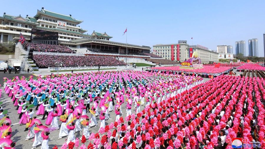 General view during a national meeting and a public procession to mark the 110th birth anniversary of the state's founder, Kim II Sung, in Pyongyang, North Korea, April 15, 2022. Picture taken April 15, 2022 by North Korea's Korean Central News Agency (KCNA). KCNA via REUTERS ATTENTION EDITORS - THIS IMAGE WAS PROVIDED BY A THIRD PARTY. REUTERS IS UNABLE TO INDEPENDENTLY VERIFY THIS IMAGE. NO THIRD PARTY SALES. SOUTH KOREA OUT. NO COMMERCIAL OR EDITORIAL SALES IN SOUTH KOREA.