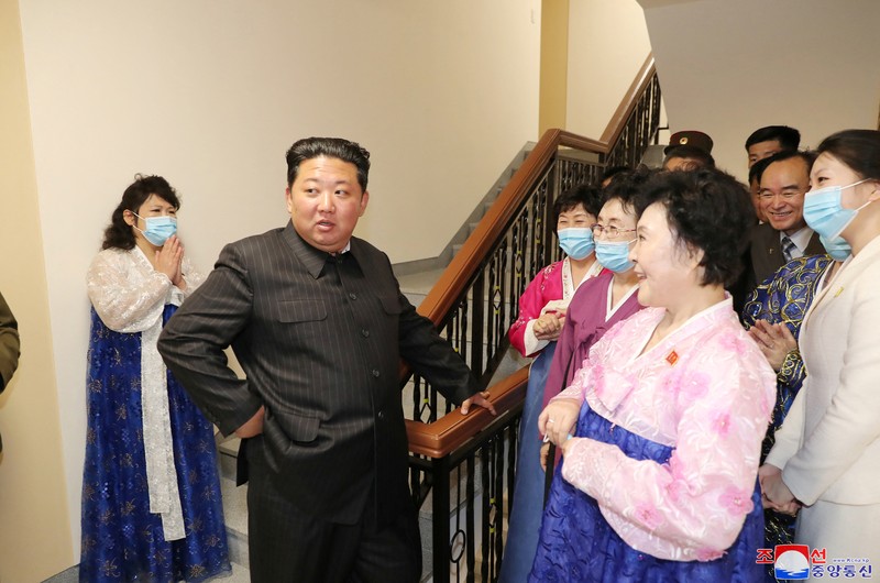 North Korean leader Kim Jong Un attends a tape-cutting ceremony to mark the completion of a terraced residential district on a bank of the Pothong River in Pyongyang, North Korea, April 13, 2022. Picture taken April 13, 2022 by North Korea's Korean Central News Agency (KCNA). KCNA via REUTERS ATTENTION EDITORS - THIS IMAGE WAS PROVIDED BY A THIRD PARTY. REUTERS IS UNABLE TO INDEPENDENTLY VERIFY THIS IMAGE. NO THIRD PARTY SALES. SOUTH KOREA OUT. NO COMMERCIAL OR EDITORIAL SALES IN SOUTH KOREA.